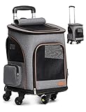 Lekesky Hunderucksack mit Trolley 2 in 1, Erweiterbar Katzenrucksack Hunderucksack mit Rollen für Katzen und Hunde bis 8-10kg, Hundetrolley (Grau XL)