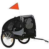 PawHut Hundeanhänger, klappbarer Fahrradanhänger für Hunde, Hundebuggy mit Reflektoren, Schnellspanner, Hundefahrradanhänger, wasserbeständig, Oxfordstoff, Stahl, Schwarz, 140 x 71 x 83 cm