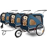Sepnine Fahrradanhänger Hunde 3-in-1 Hundeanhänger & Jogger Fahrradanhänger Geeignet für Mittelgroße Haustiere Maximale Belastung 40kg (Blau)