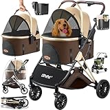 LOVPET® Hundewagen 3in1 Hundebuggy Hundebox Transporttasche 360° Große Räder Faltbar klappbar Haustiere Buggy Netzfenstern & Regenschutzabdeckung Jogger Katzenbuggy für kleine Hunde Katzen